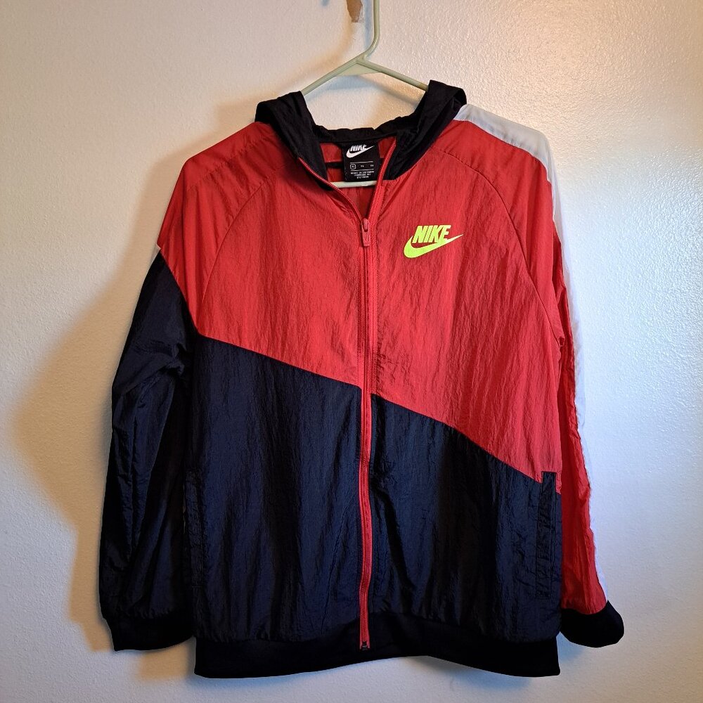 Nike Core Amplify Windrunner Windbreaker in red,white,&black W/ neon yellow logo - Picture 2 of 10